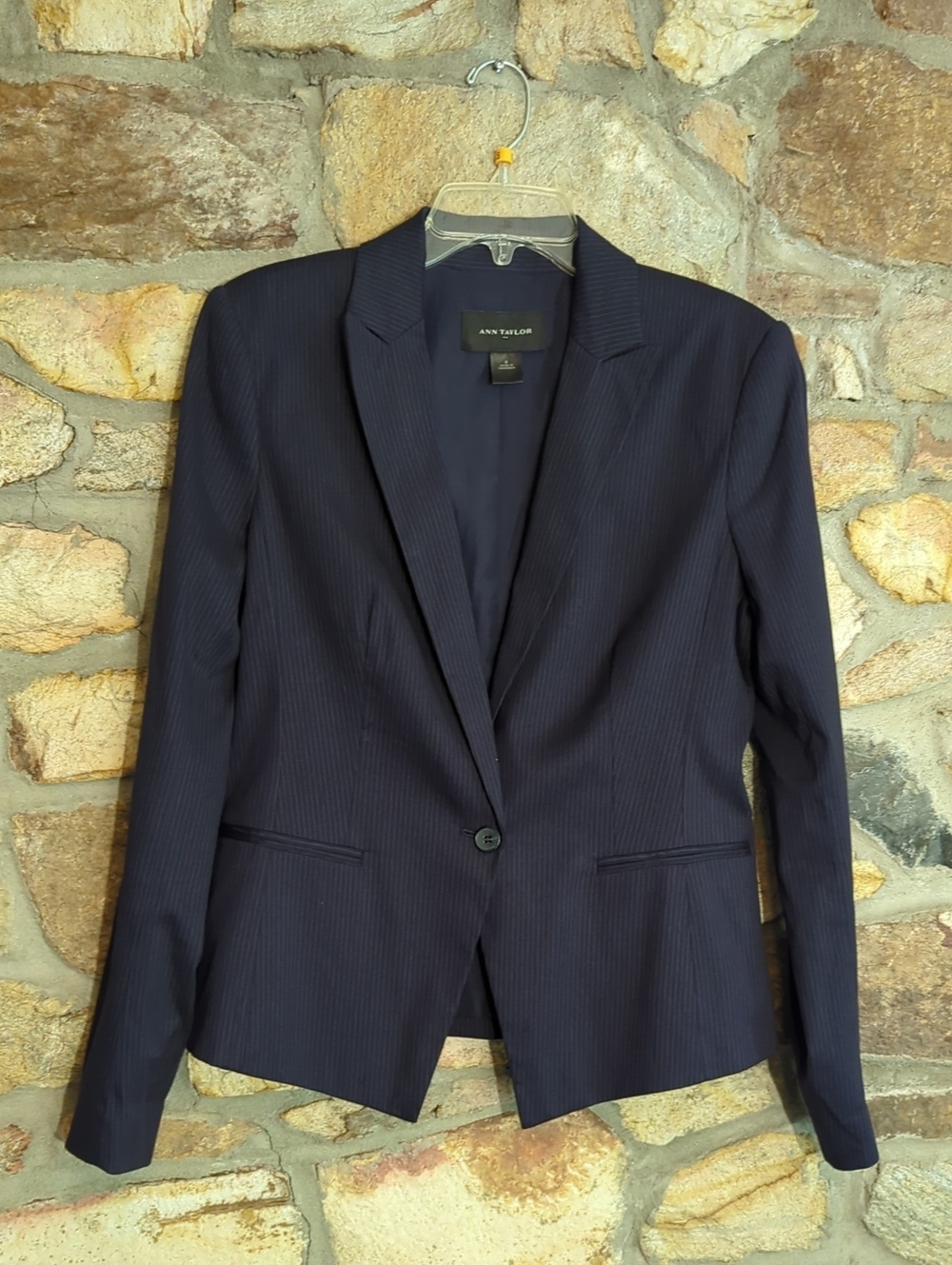 Ann Taylor Navy Pinstripe Single-Button Blazer